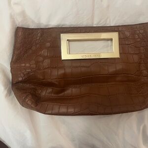 Michael Kors Brown leather skin print clutch